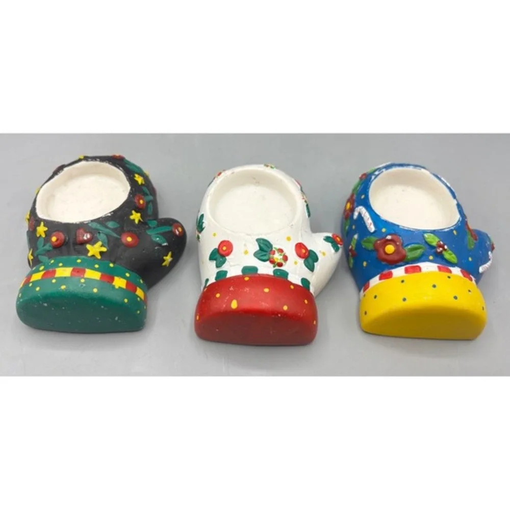 Mary Engelbreit 3 Pc Ceramic Tealight Candle Holders Mitten Snowman Christmas‎